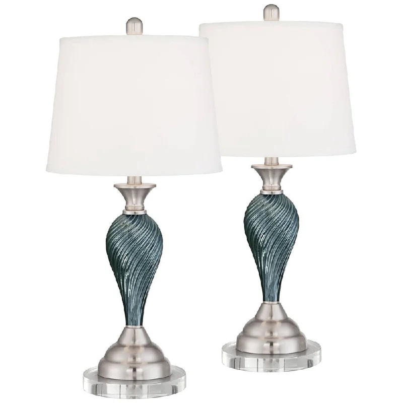 wooden table lamps with natural grain for a warm and organic feelwooden table lamps with natural grain for a warm and organic feelModern Table Lamps Set of 2 with Round Risers 26" High Green Blue - 12" x 25"