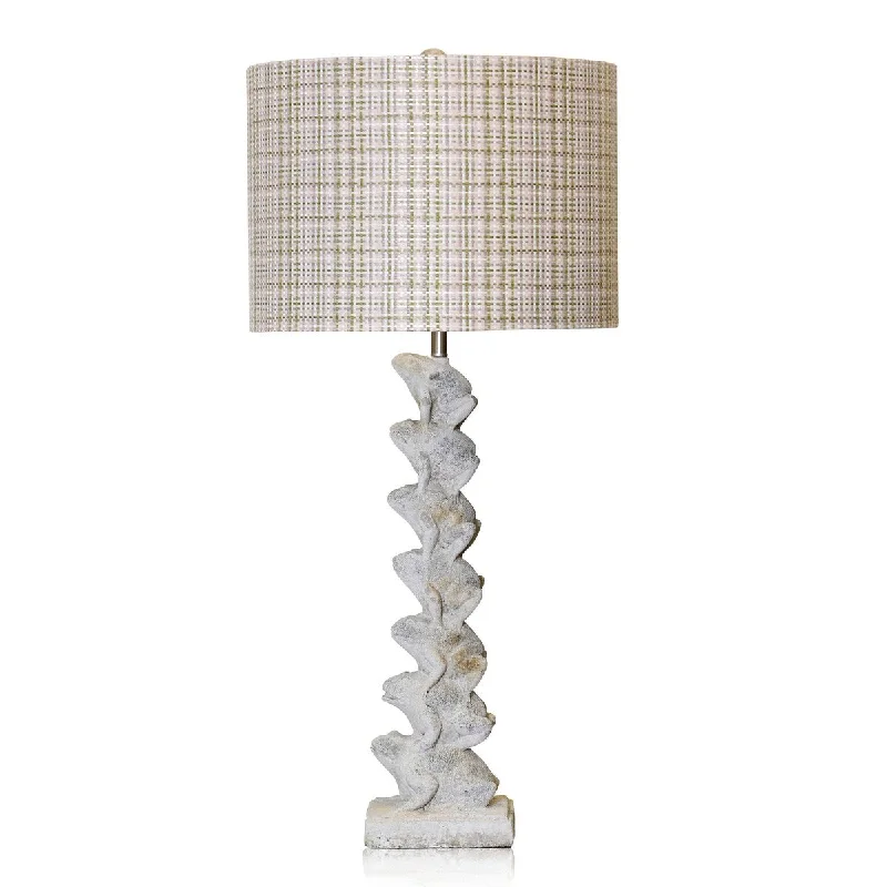 rustic farmhouse table lamps for cozy kitchensrustic farmhouse table lamps for cozy kitchensRibbit Table Lamp - Stacked Cement Frogs With Pastel Plaid Shade