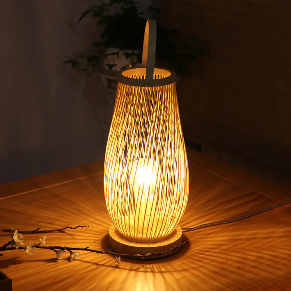 rustic farmhouse table lamps for cozy kitchensrustic farmhouse table lamps for cozy kitchensBedroom Table Lamp - Asian Style Single Bulb with Beige Curved Handle, Basket Bamboo Shade