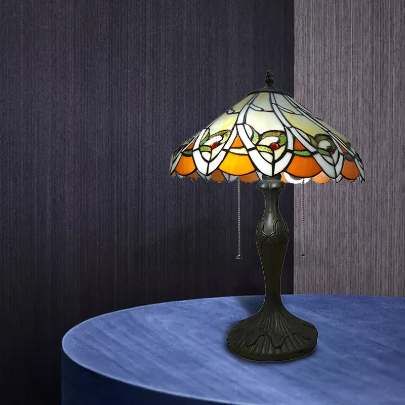 ceramic table lamps with hand painted designs for an artistic touchceramic table lamps with hand painted designs for an artistic touch2-Light Tiffany Antique Stained Glass Desk Lamp in Beige – Conical Reading Light for Living Room
