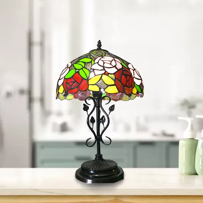gothic style table lamps with dark finishes for a mysterious lookgothic style table lamps with dark finishes for a mysterious lookStained Glass Rose Desk Lamp with Leaf Base - Tiffany Rustic Design in Black Finish