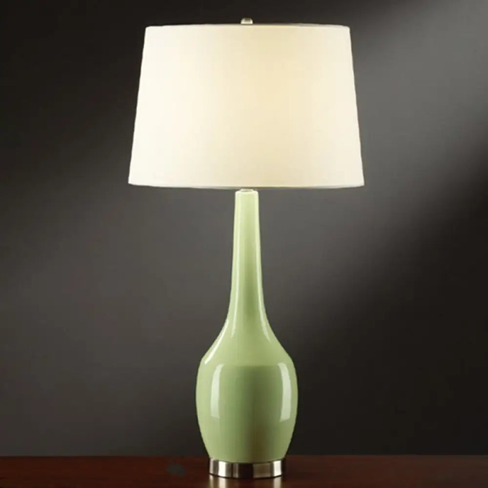 asian inspired table lamps with bamboo accents for a zen atmosphereasian inspired table lamps with bamboo accents for a zen atmosphereModern Tapered Drum Table Light - Vibrant 1-Light Nightstand Lamp with Long Neck Vase Base in Yellow/Blue/Orange Fabric