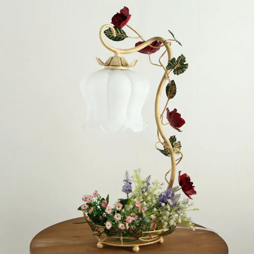 coastal style table lamps with nautical elements for beach housescoastal style table lamps with nautical elements for beach housesVintage Flower Desk Lamp - 1 Light Cream Glass Nightstand Lighting with Floral Decor in White/Beige/Blue
